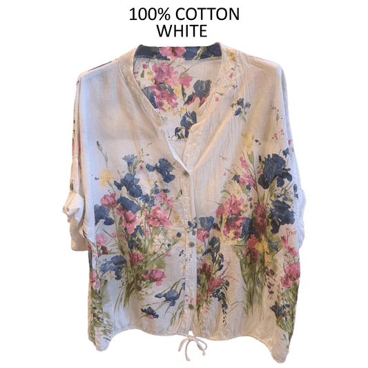 NELLIE COTTON FLOWER PRINT DRAW STRING SHIRT