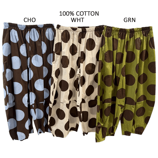 CONSTANCE COTTON POLKA DOT PRINT BARREL PANTS