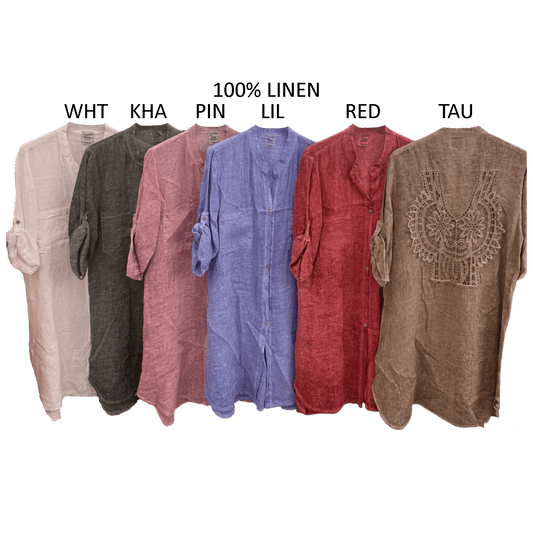 MARTA LINEN EMBROIDERY BACK LONG SHIRT DRESS