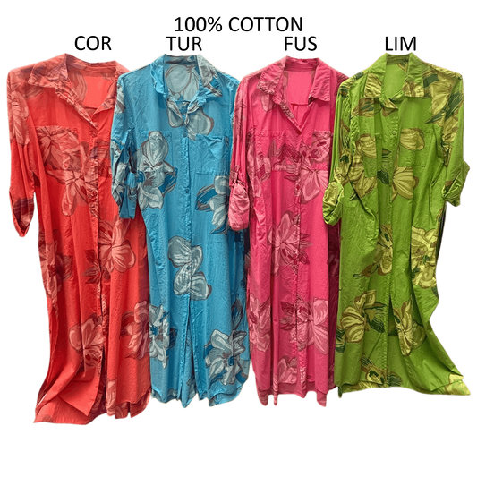 LEONA VISCOSE FLORAL PRINT LONG SHIRT DRESS