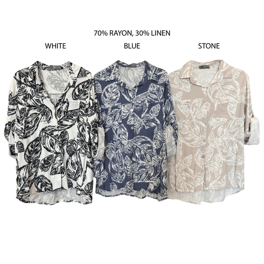 LAYLA LINEN RAYON PRINTED SHIRT