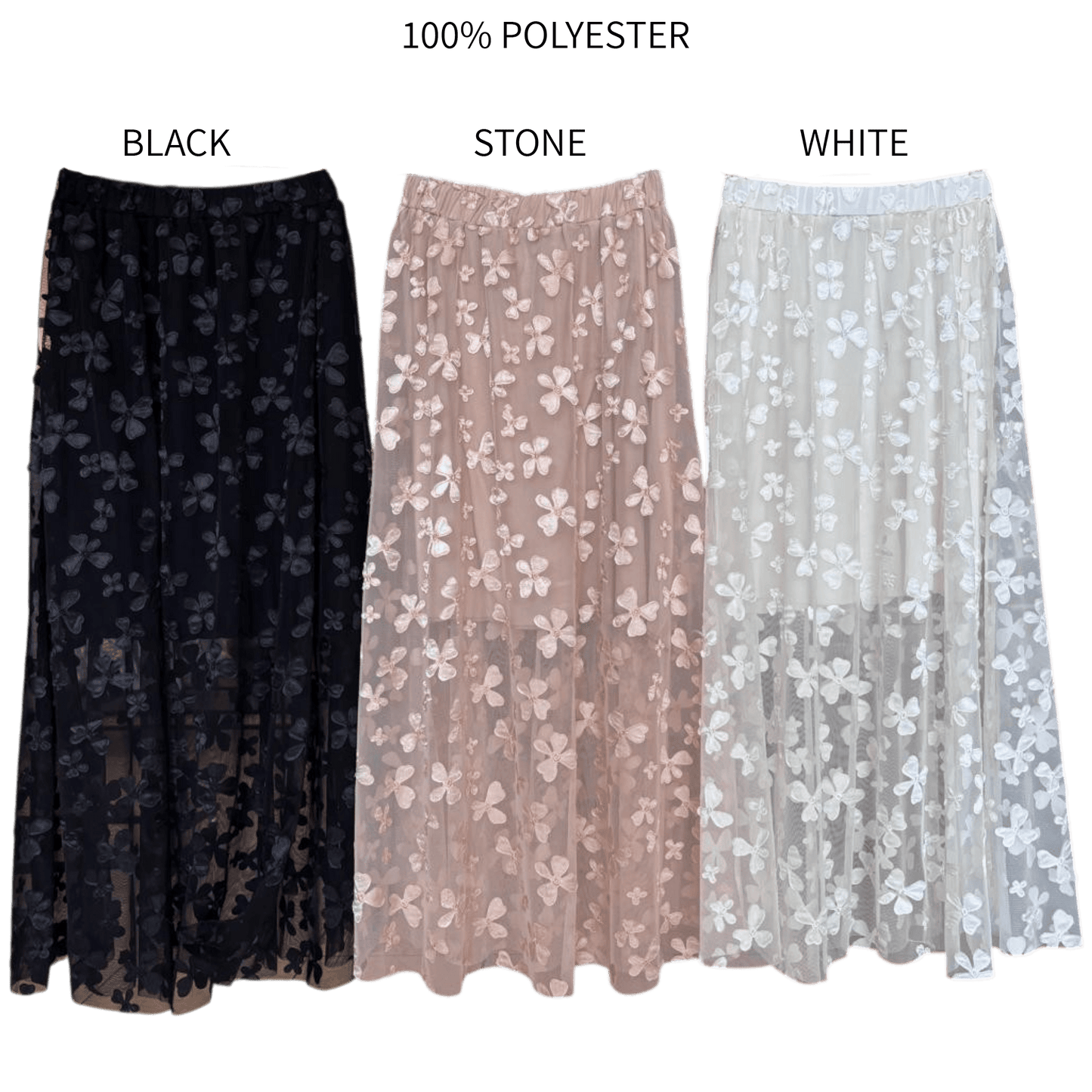 ADELYN POLY FLOWER APPLIQUE SKIRT