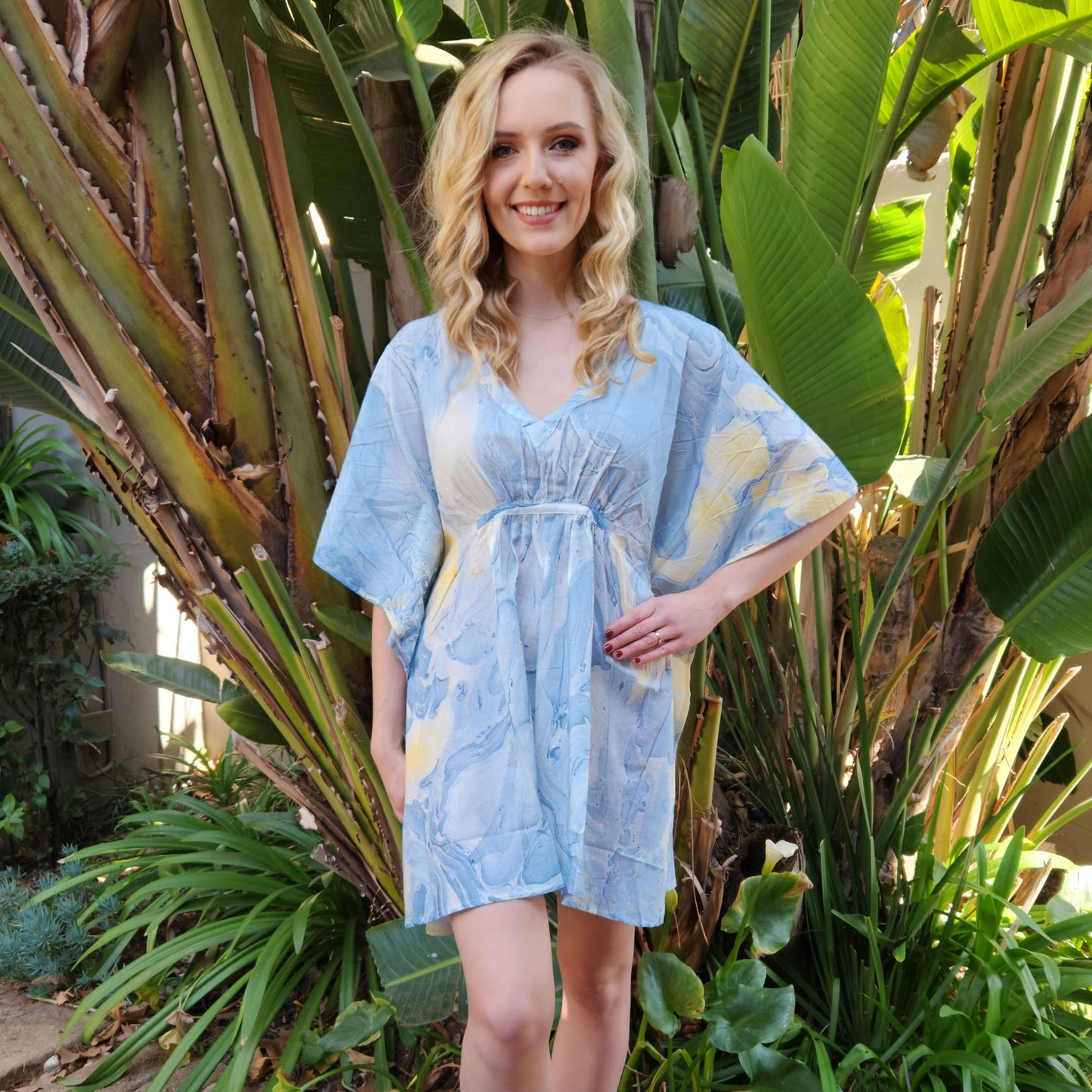 MARBLE PRINT SHORT KAFTAN DRESS