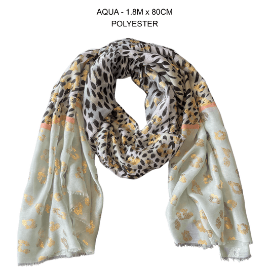 GENESIS SILK BLEND CHEETAH FOIL PRINT SCARF 1.8M X 80CM