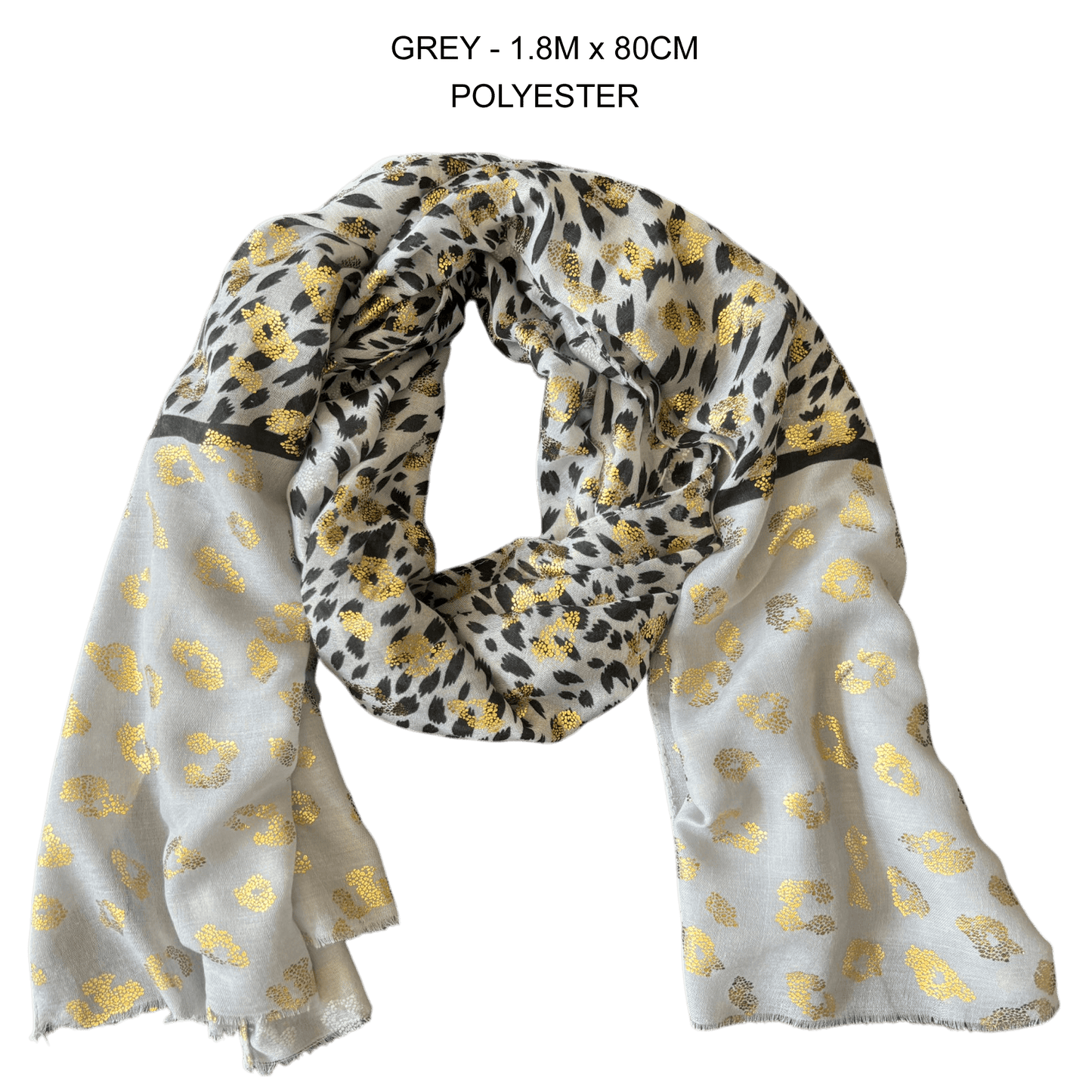 GENESIS SILK BLEND CHEETAH FOIL PRINT SCARF 1.8M X 80CM