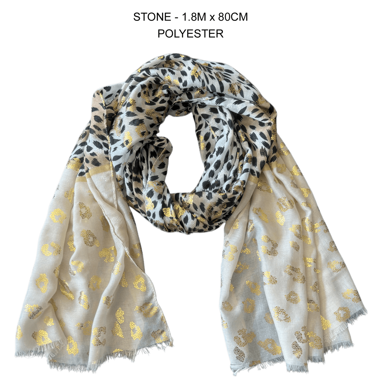 GENESIS SILK BLEND CHEETAH FOIL PRINT SCARF 1.8M X 80CM