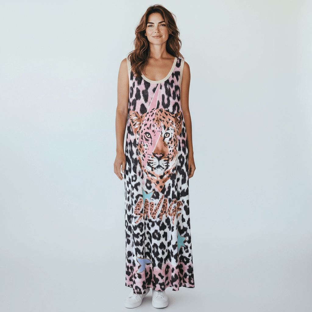 KENDALL VISCOSE CHEETAH PRINT VEST DRESS