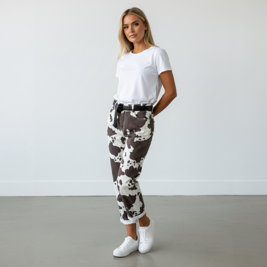 LAURELL COTTON COW PRINT PANTS