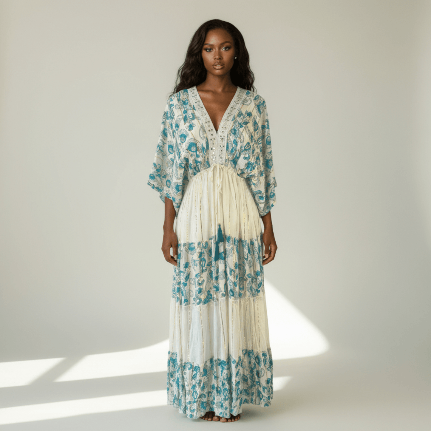 ZELIA VISCOSE LUREX PRINTED KIMONO DRESS