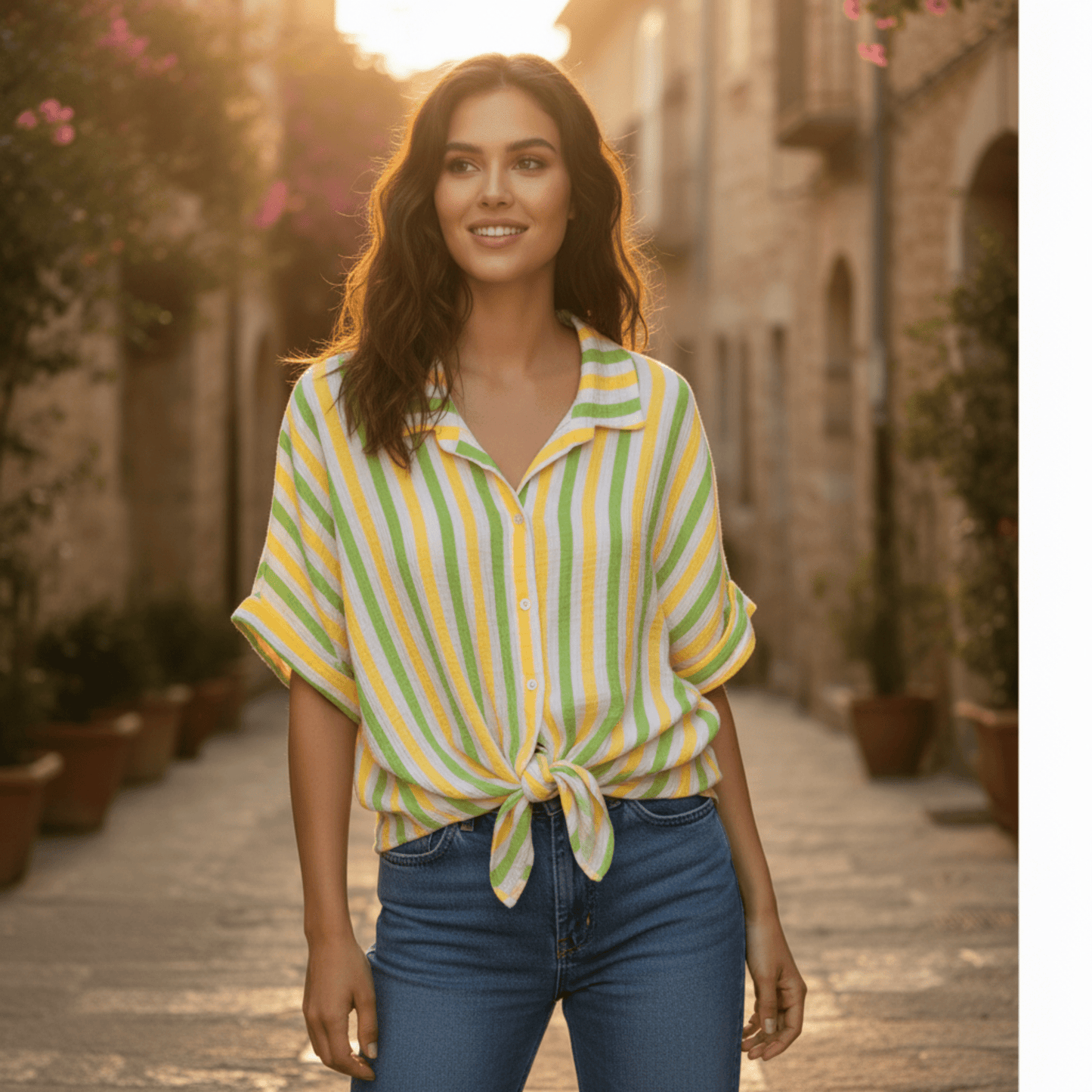 ANNIKA COTTON NEON STRIPE SHIRT