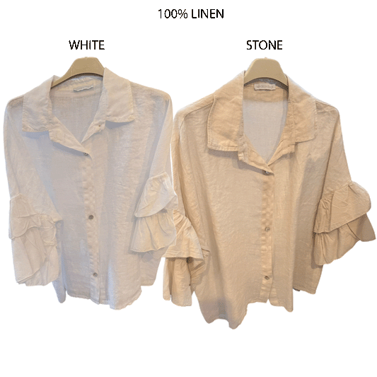 PHYLLIS LINEN FRILL SLEEVE SHIRT