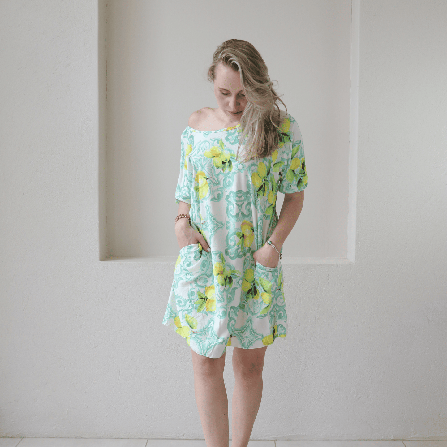 MINTA SOFT VISCOSE PUFF SLEEVE DRESS