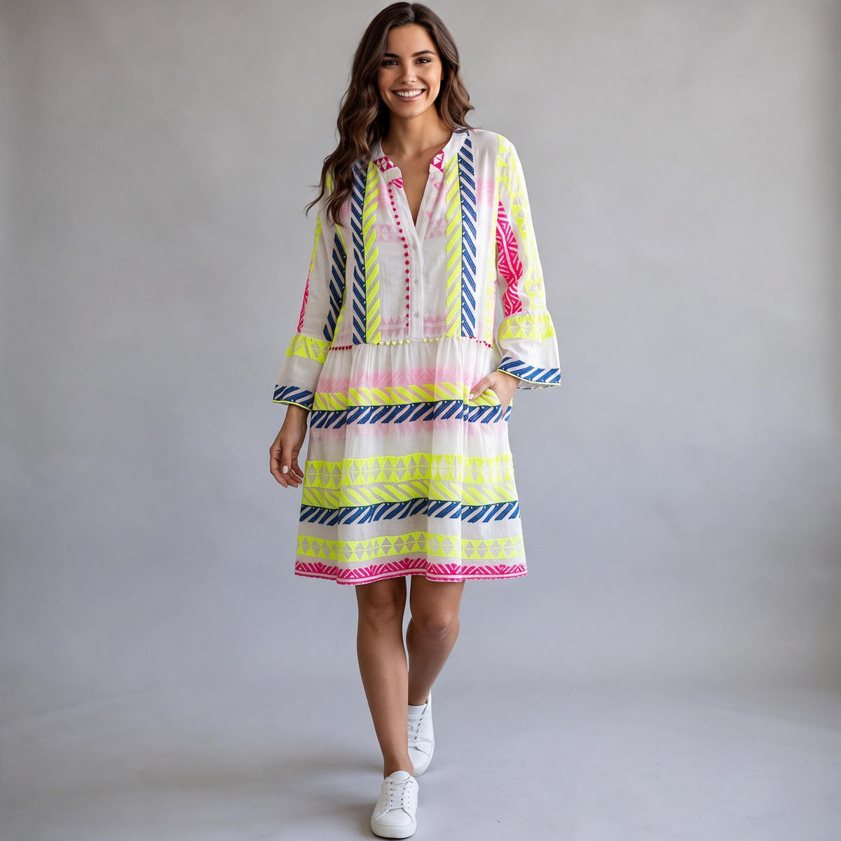 BRISDOL COTTON PRINTED TIERED MIDI DRESS