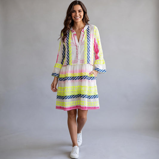 BRISDOL COTTON PRINTED TIERED MIDI DRESS