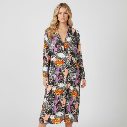 MAY VISCOSE PRINTED SHIRT LONG DRESS