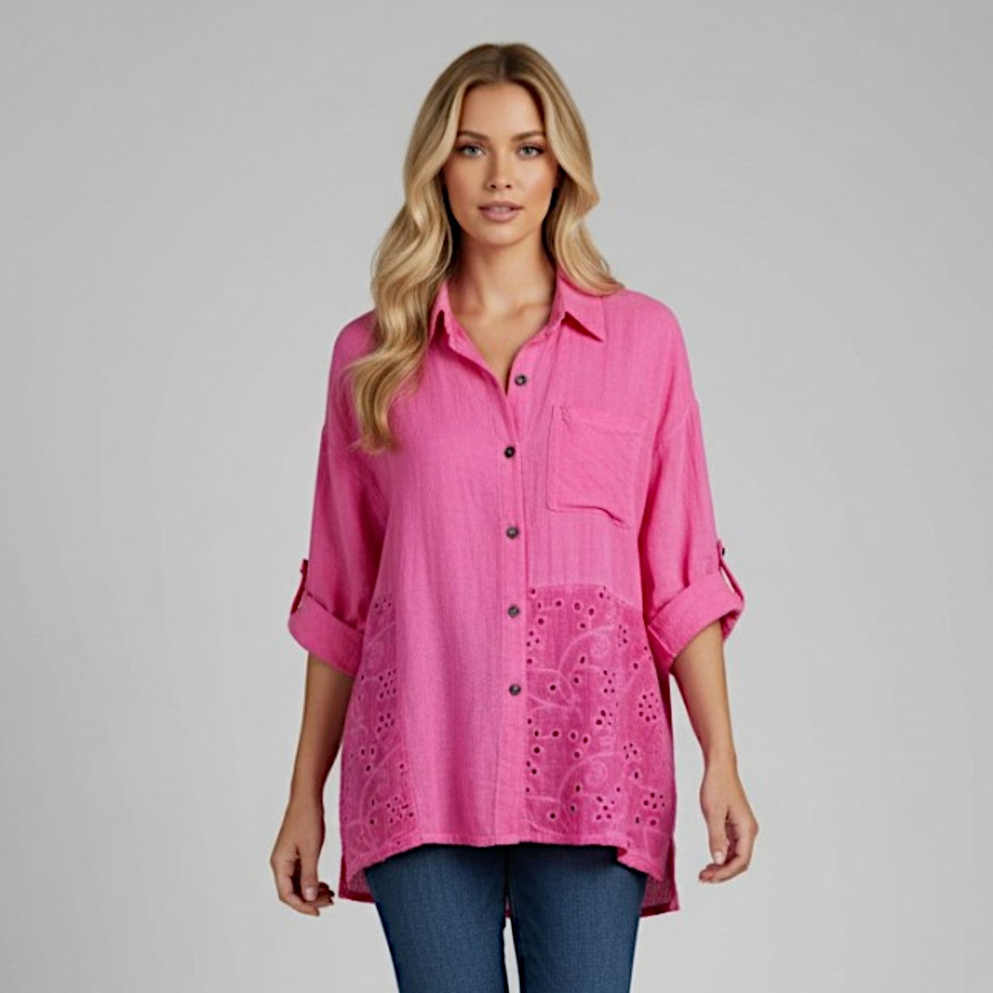 AMARA LINEN ANGLAISE PATCH SHIRT