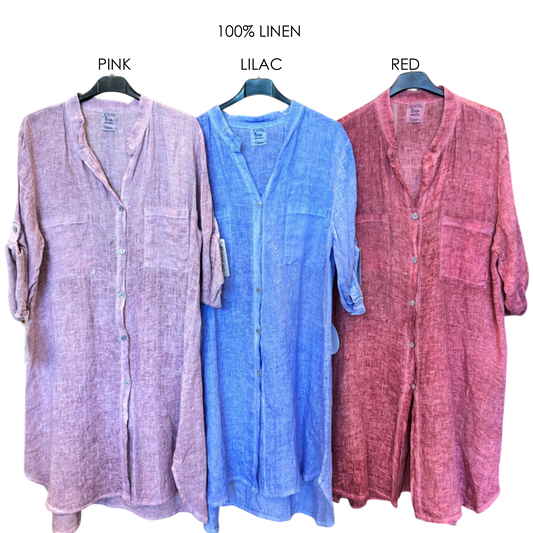 MARTA LINEN EMBROIDERY BACK LONG SHIRT DRESS