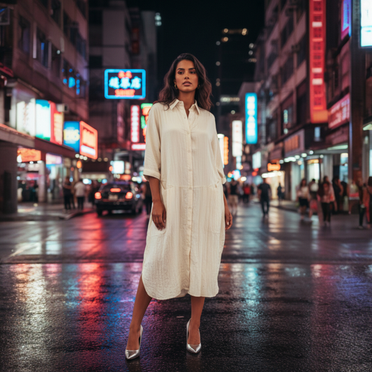 HANAKO SILKY TENCEL BLEND SHIRT DRESS