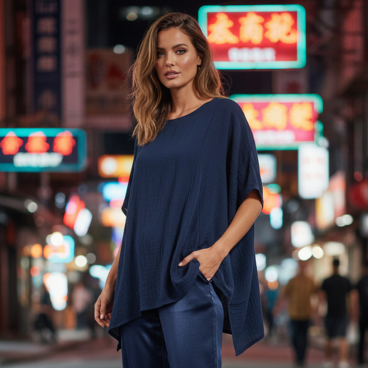 CLEMINTINE SILKY TENCEL BLEND ASYMMETRIC TUNIC