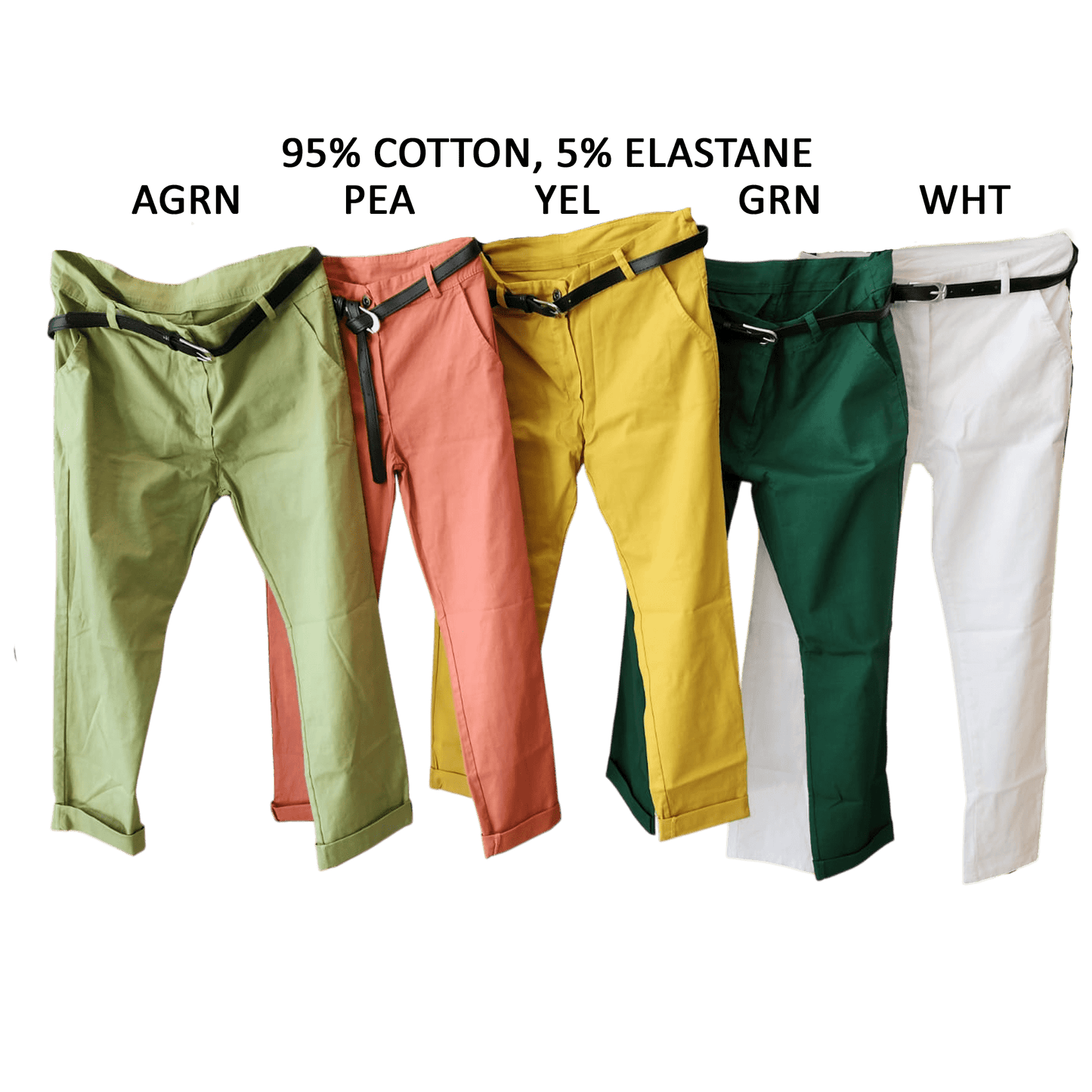 COTTON ELASTINE PLAIN PANTS WITH BELT