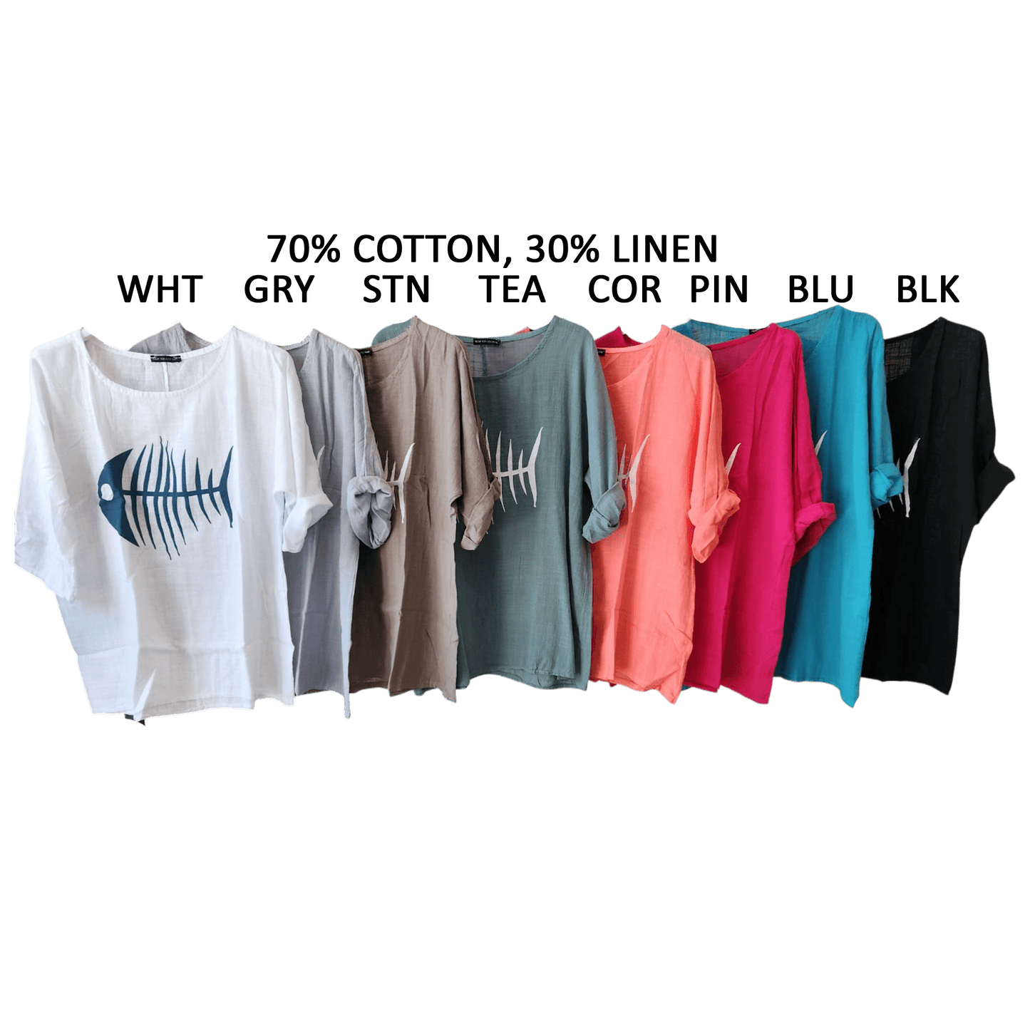 COTTON LINEN TOP  FISH PRINT
