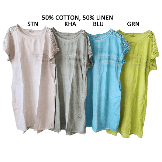 LINEN DRESS SEQUIN DETAIL