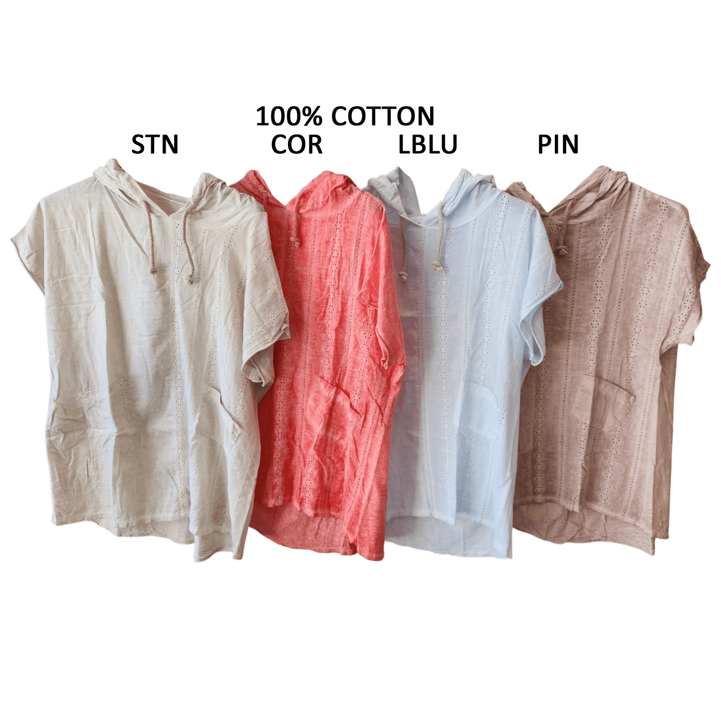 COTTON ANGLAISE MIX COT KNIT HOODIE TOP