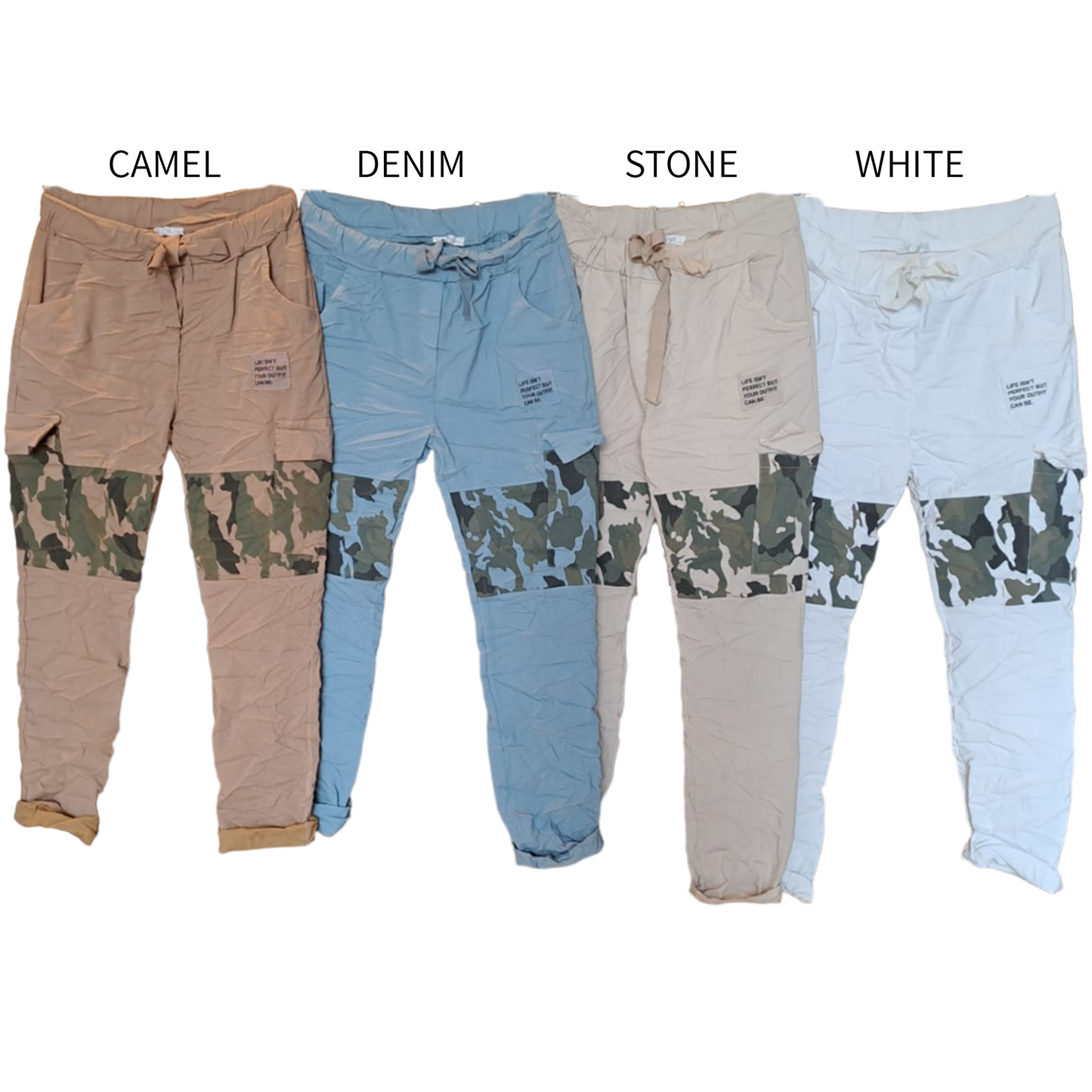 COTTON ELASTANE CAMO PATCH PANTS