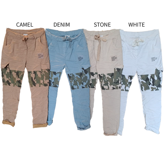 COTTON ELASTANE CAMO PATCH PANTS