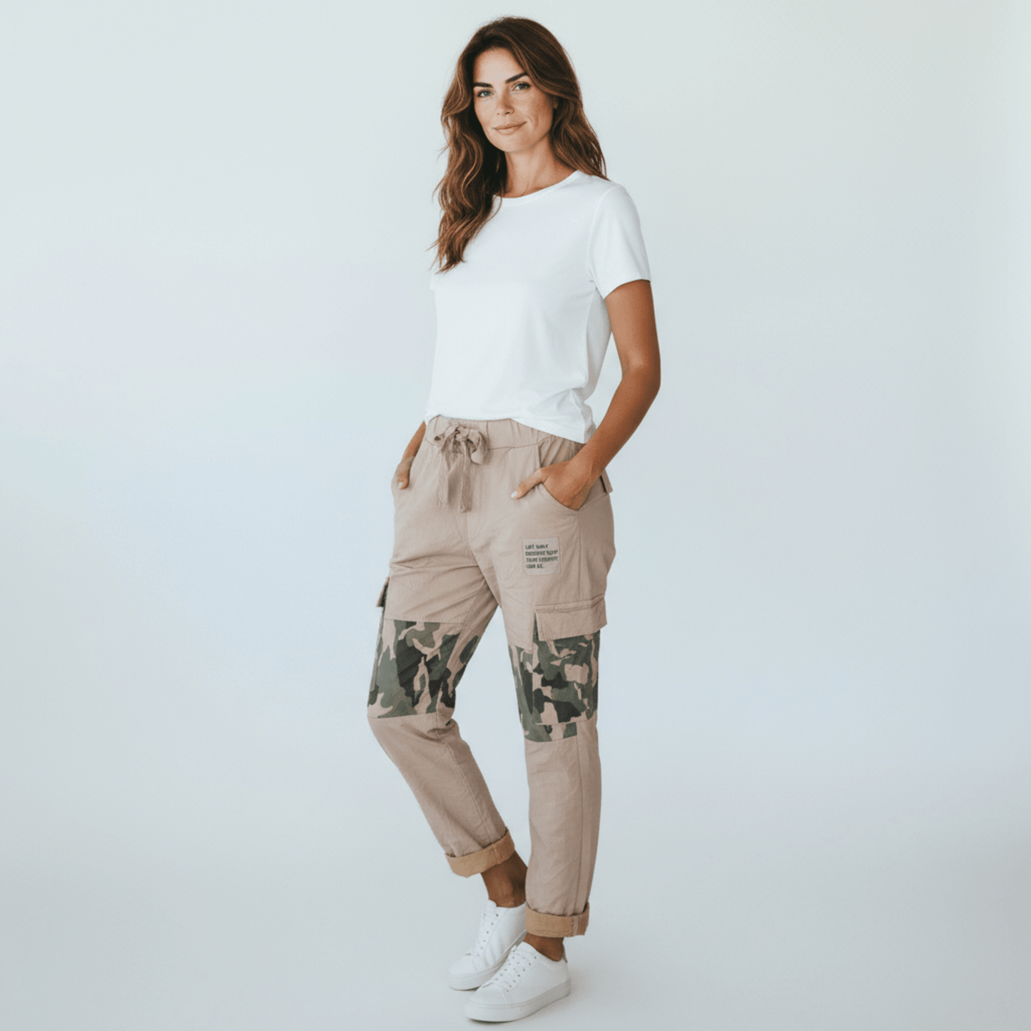 COTTON ELASTANE CAMO PATCH PANTS