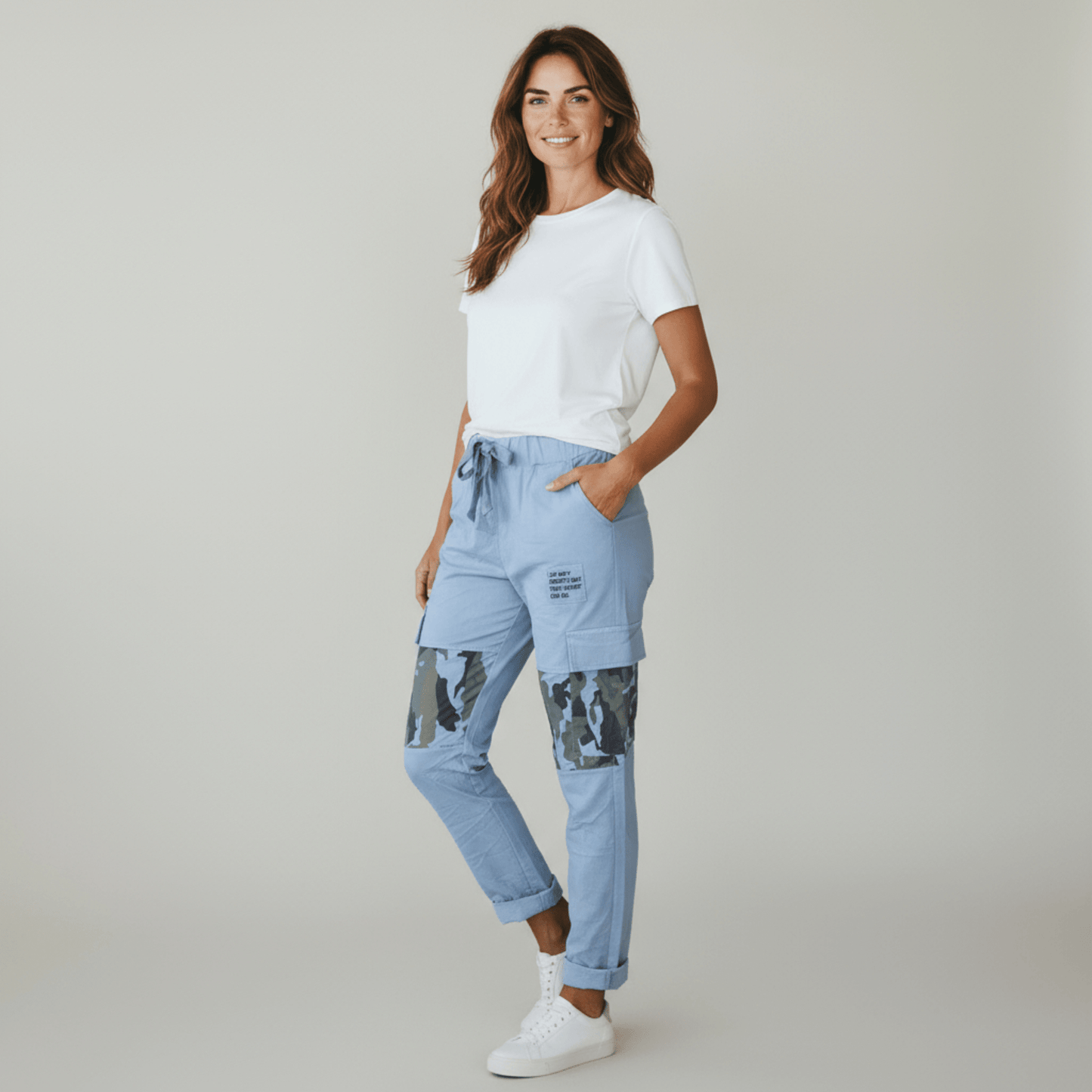 COTTON ELASTANE CAMO PATCH PANTS
