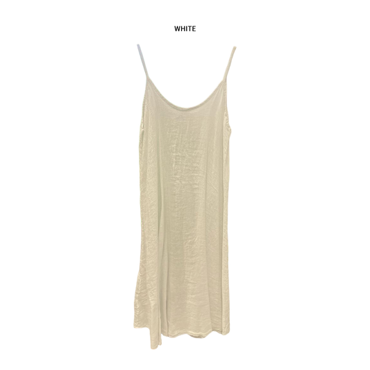 LINEN PLAIN STRAP DRESS