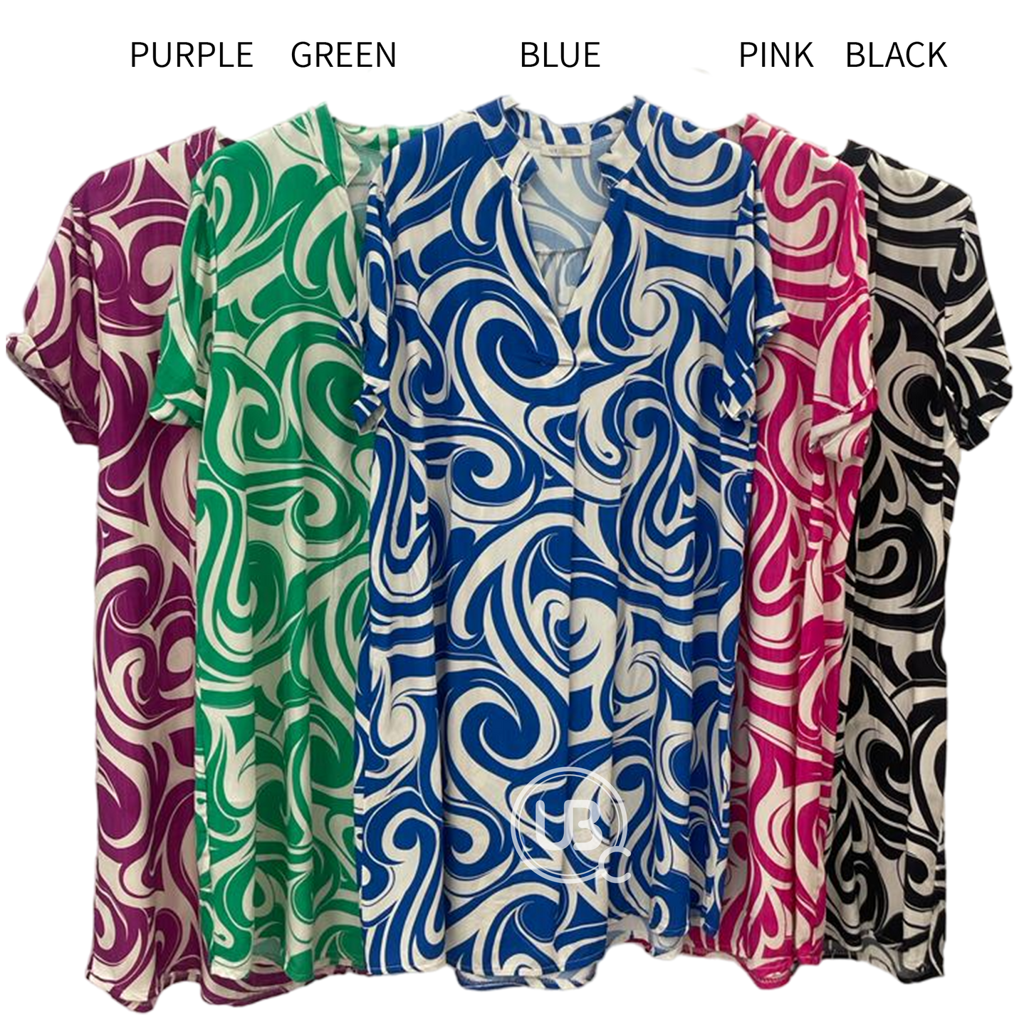 VISCOSE FRONT PLEAT SWIRL PRINT DRESS