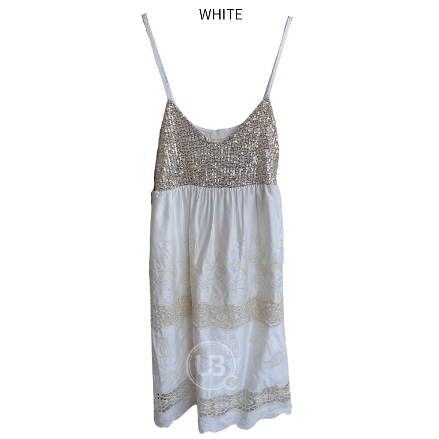 COTTON SEQUIN ANGLAISE STRAP DRESS