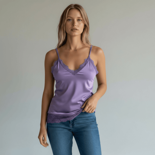 SATIN STRAP LACE HEM CAMMIE