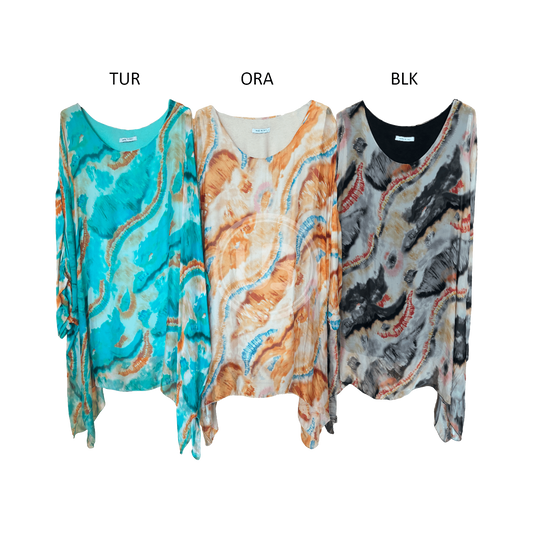 MARIA SILK MARBLE BATWING TOP