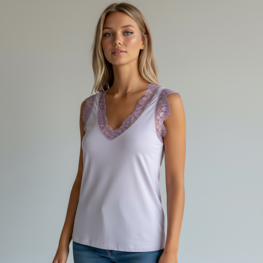 PRISCILLA SATIN LACE SLEEVE CAMI