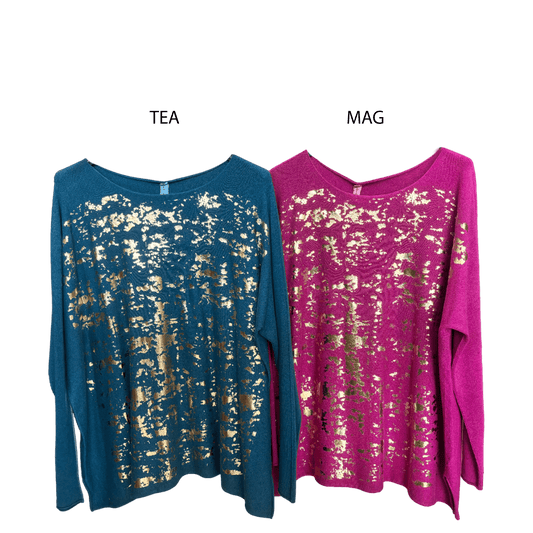 RENZA GOLD FOIL JERSEY KNIT TOP