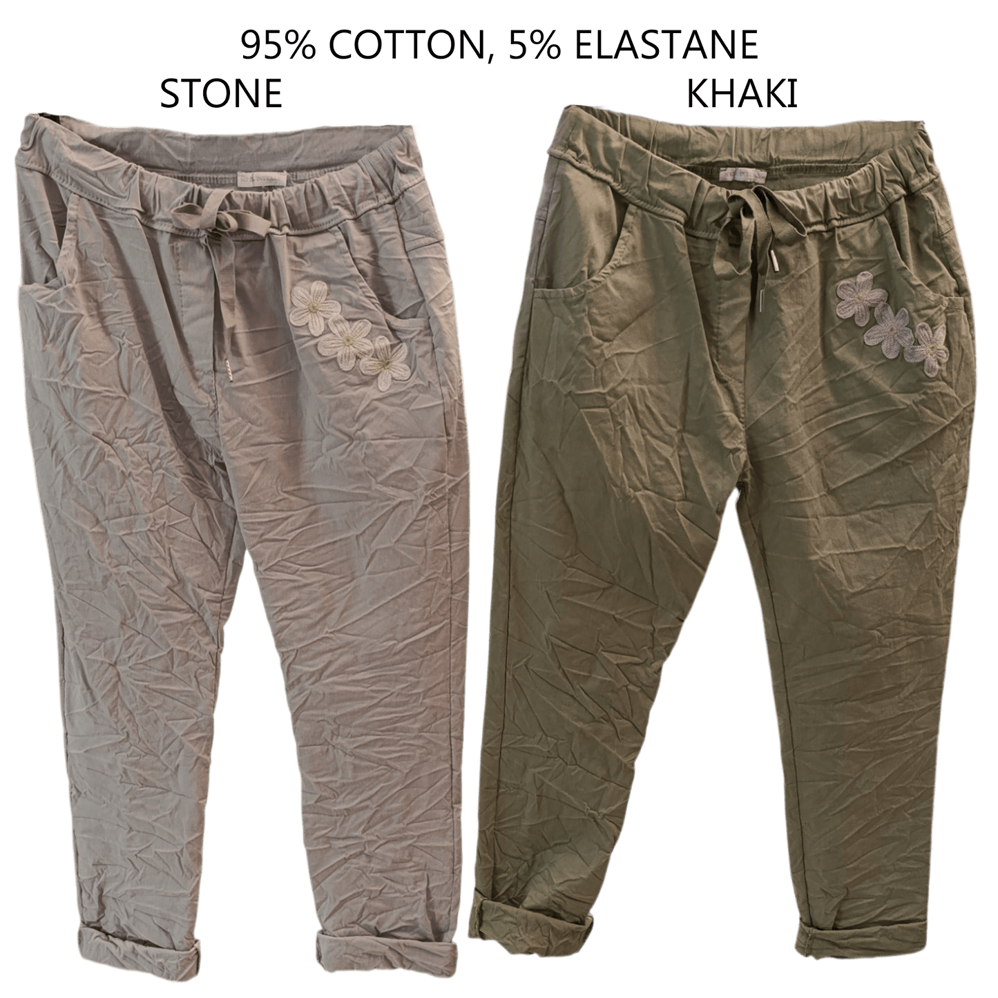 ORNELLA COTTON ELASTANE FLOWER TRIM PANTS