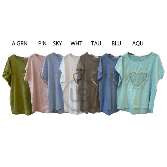 INES LINEN COTTON FOIL HEART TOP