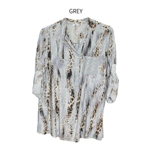 ANDREA VISCOSE ANIMAL PRINT SHIRT