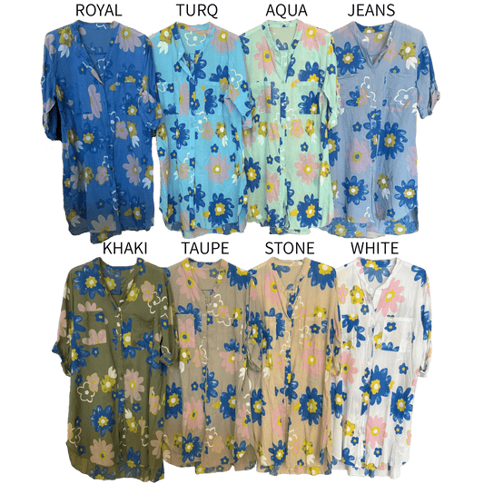 ANGELA COTTON FLOWER PRINT SHIRT DRESS