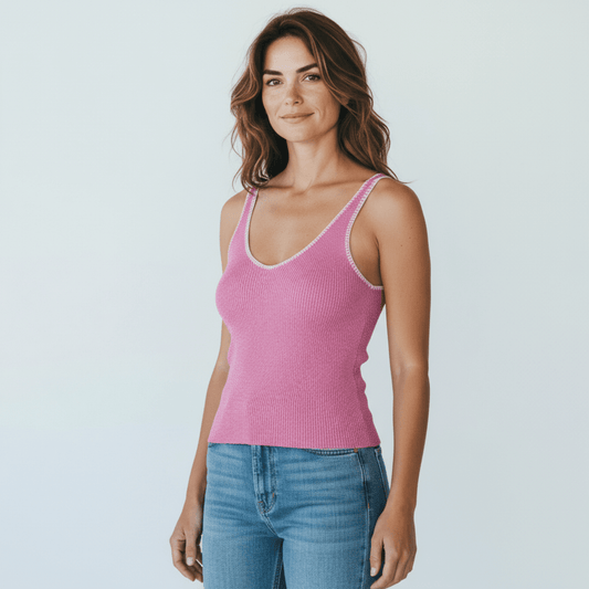 TERESA LUREX RIB KNIT CAMI WITH BLANKET STITCH DETAIL