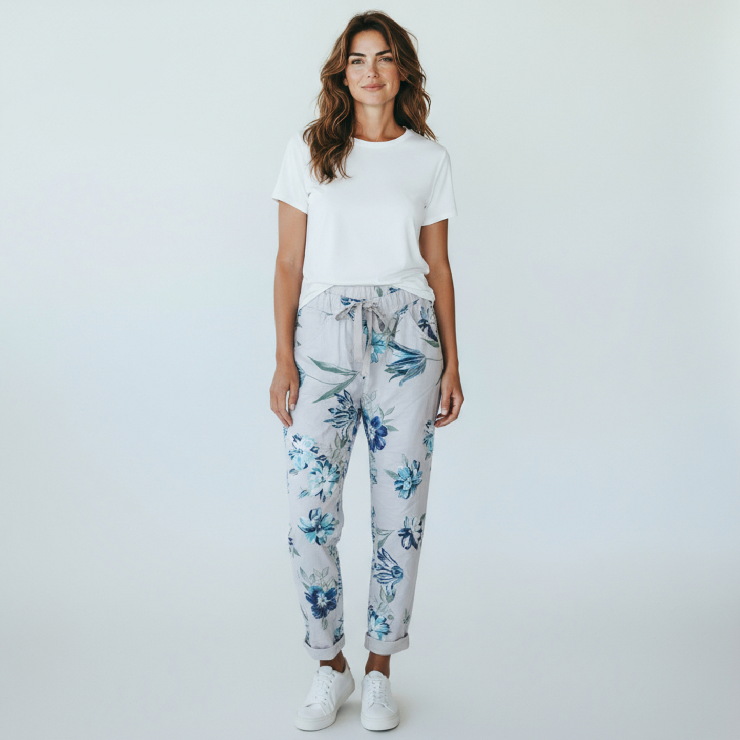 SANDRA COTTON ELASTANE FLORAL PRINT PANTS