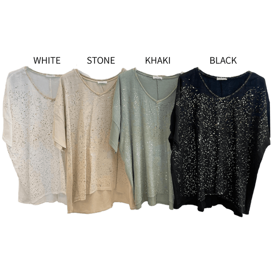 VANESA COTTON VISCOSE FOIL KNIT TOP