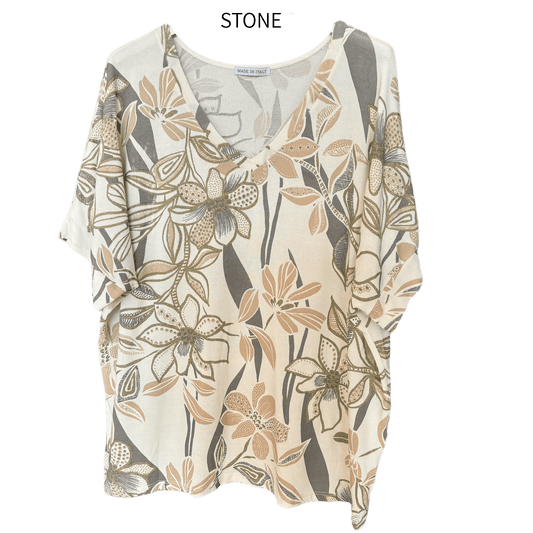 SONIA VISCOSE KNIT GLITER FLORAL PRINT TOP