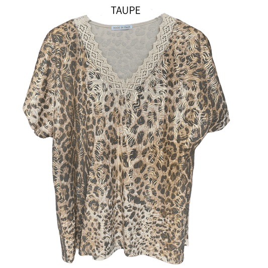 EVERLY COTTON POLIAMMIDE KNIT ANIMAL PRINT FOIL TOP