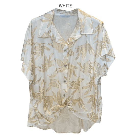 VEGA LINEN RAYON FOIL LEAF PRINT SHIRT