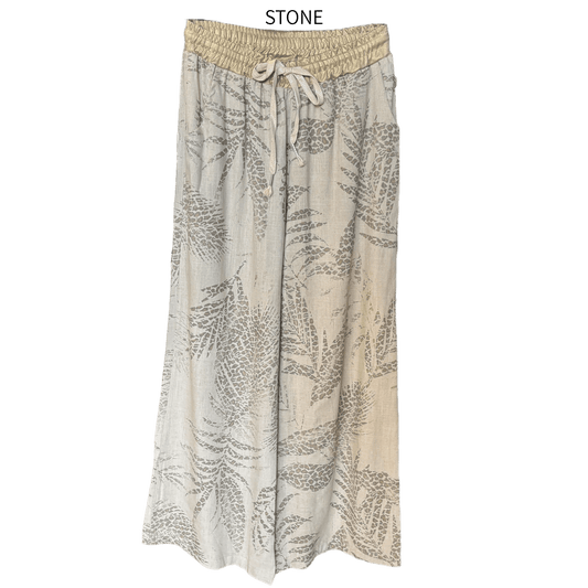 SCARLETT LINEN LEAF PRINT PANTS