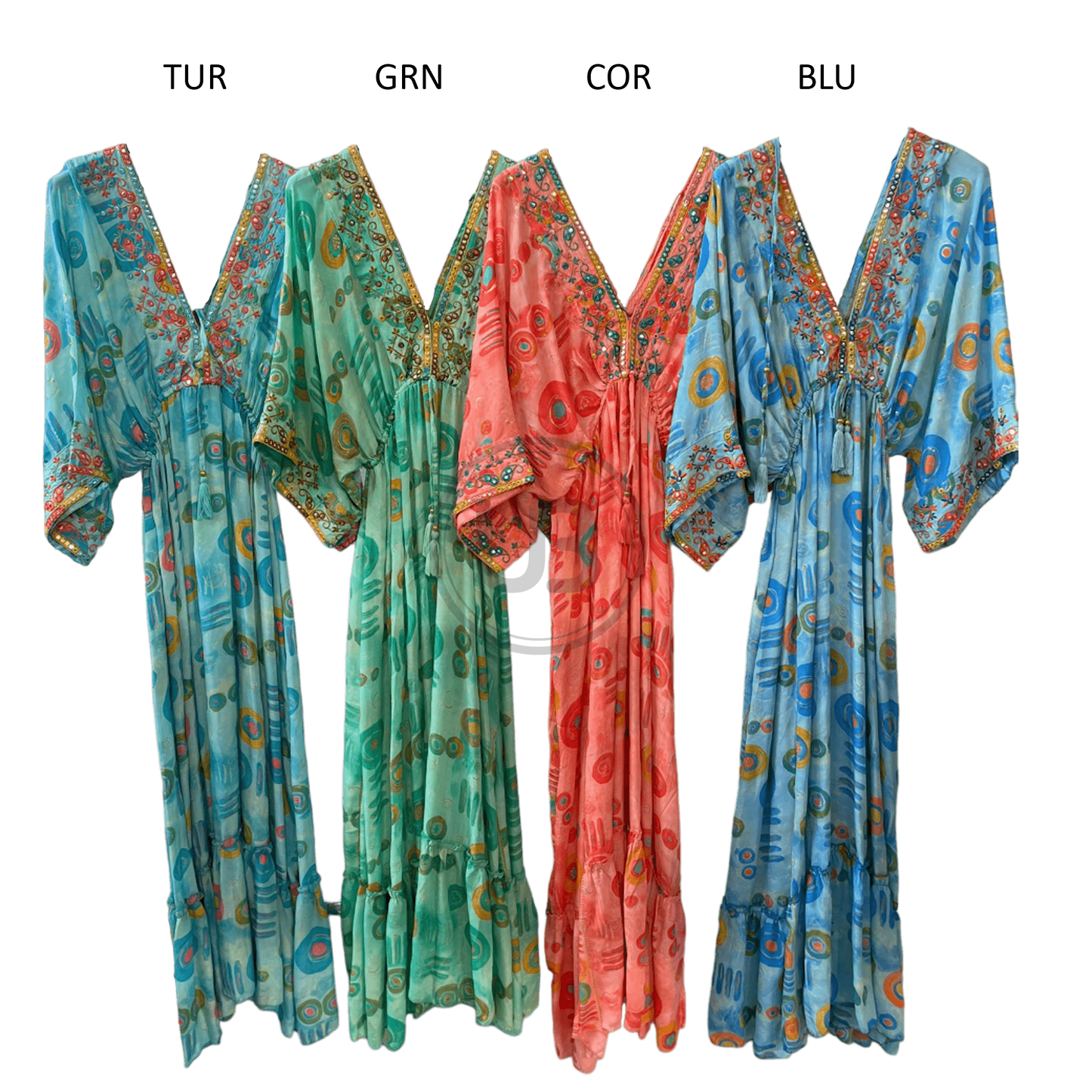 BRIA POLYSILK KIMONO MIRROR TRIM MAXI DRESS